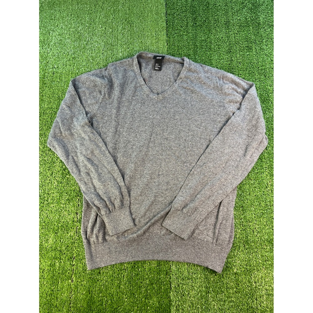H&M Gray V-Neck Long‎ Sleeve Knit Sweater Mens Casual Soft Everyday Medium